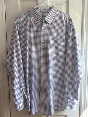 Peter Millar Shirt Mens XL Blue Pink White Geometric Pattern Casual Button Down